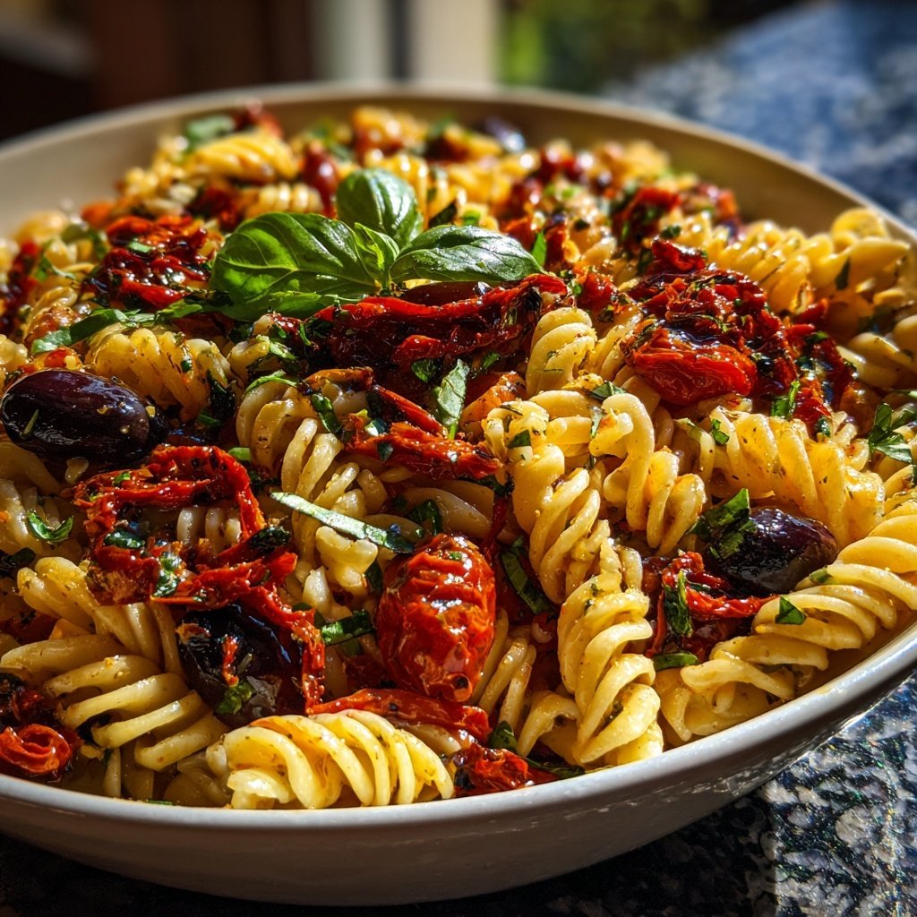 Mediterraner Nudelsalat Mit Getrockneten Tomaten