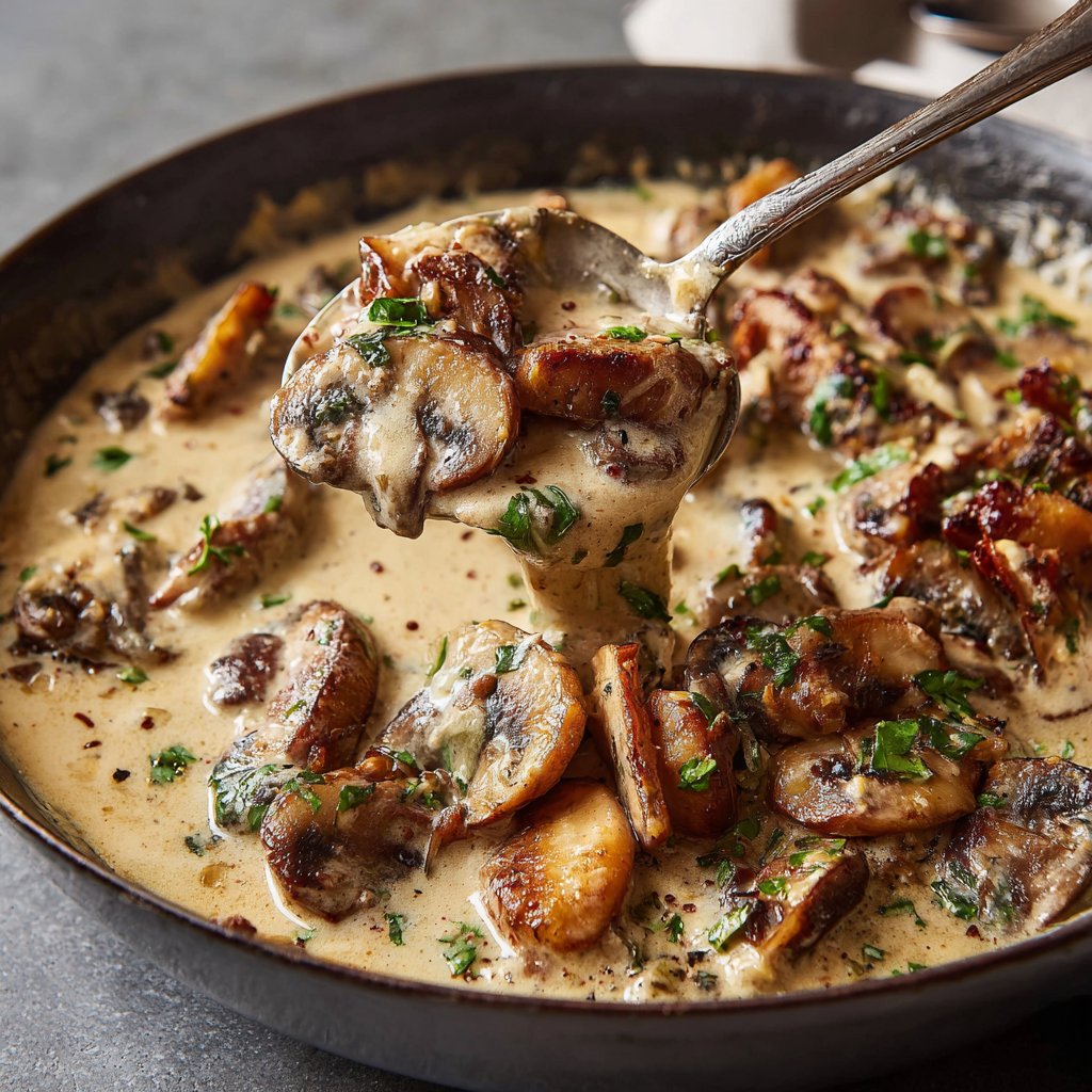 Abendessen mit cremiger Pilzpfanne