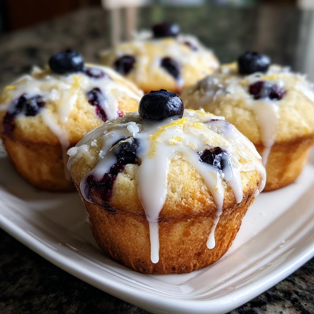 Muffins mit Blaubeeren und Zitronenglasur