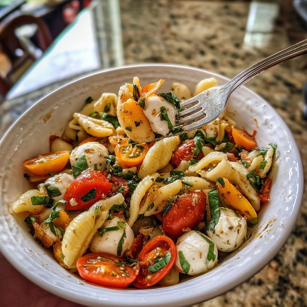 Mediterraner Nudelsalat Mit Basilikum