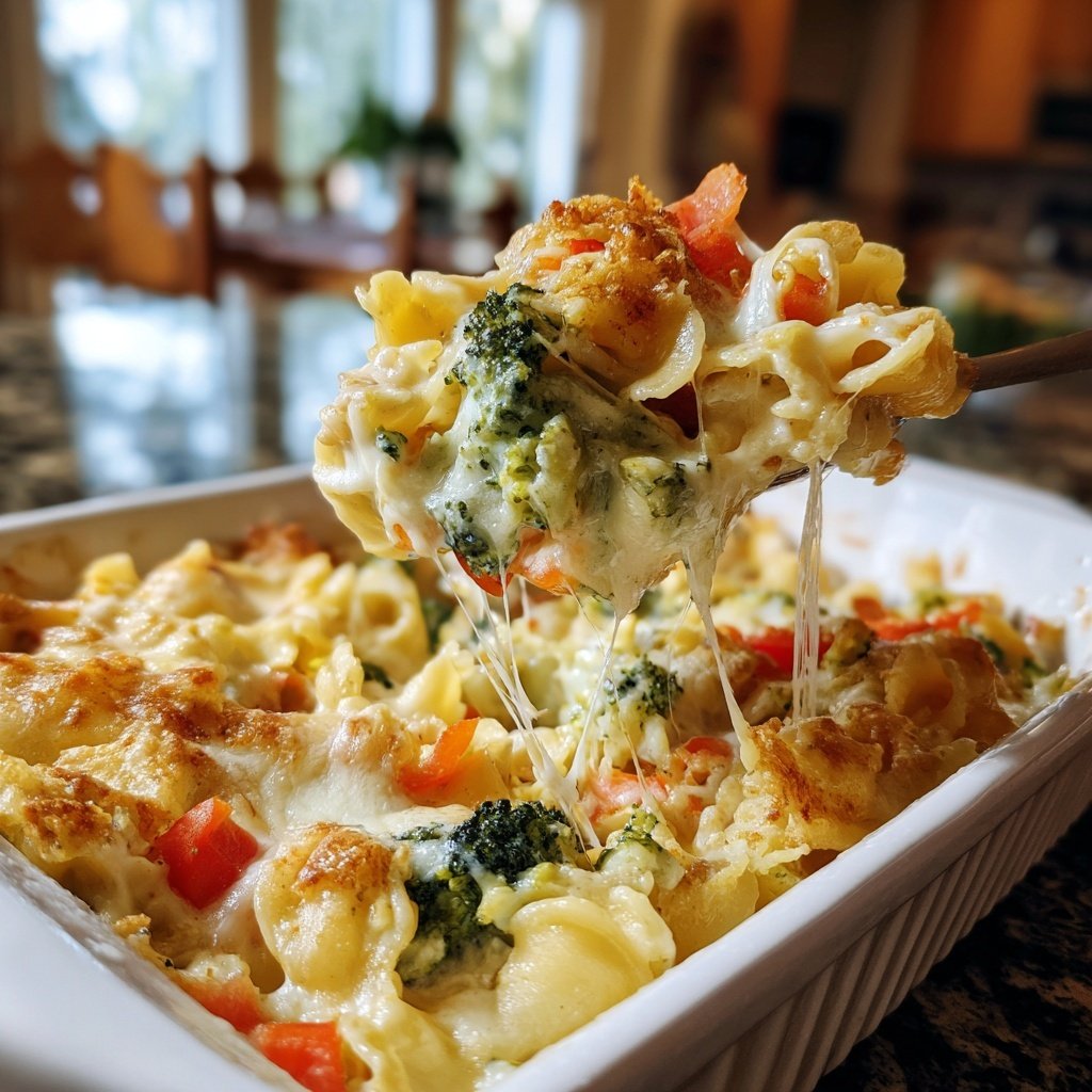 Vegetarischer Nudelauflauf mit Brokkoli
